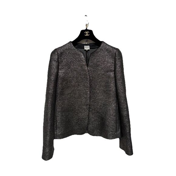 Armani Collezioni Pewter Wool Silk Blend Power Blazer Jacket Women's 8 Italy